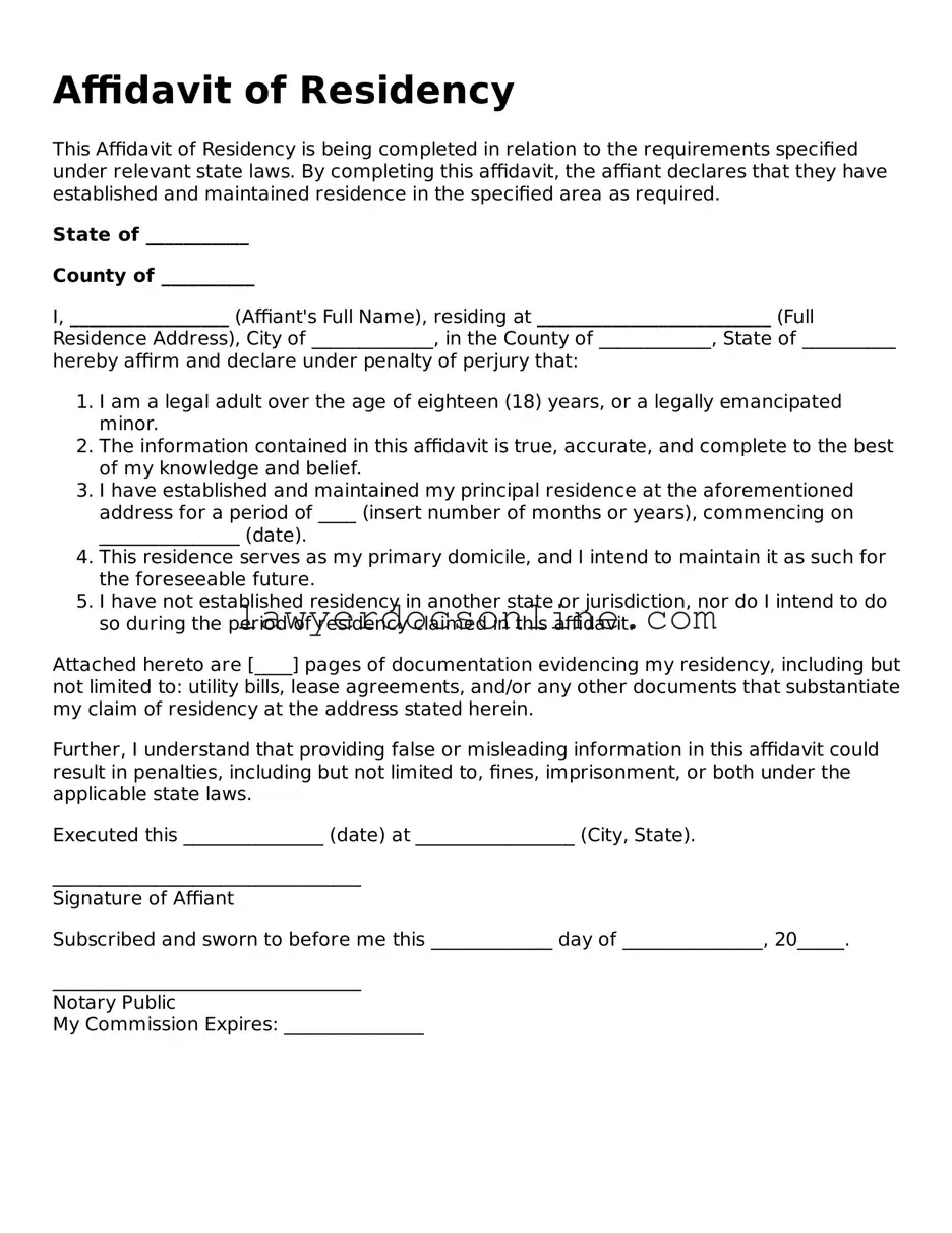 Free Affidavit of Residency Document