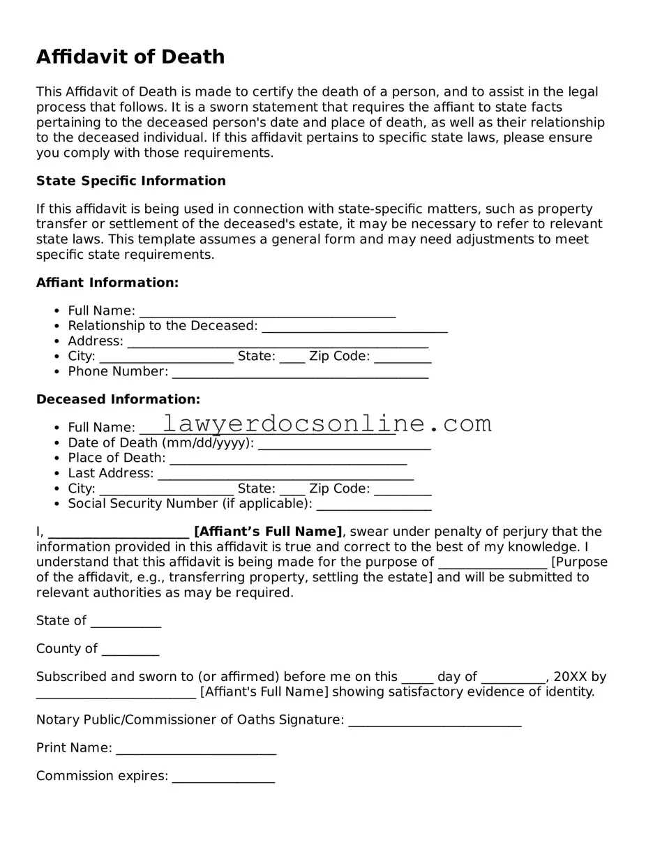Free Affidavit of Death Document