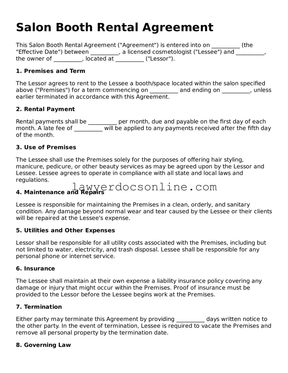 Free Salon Booth Rental Agreement Document