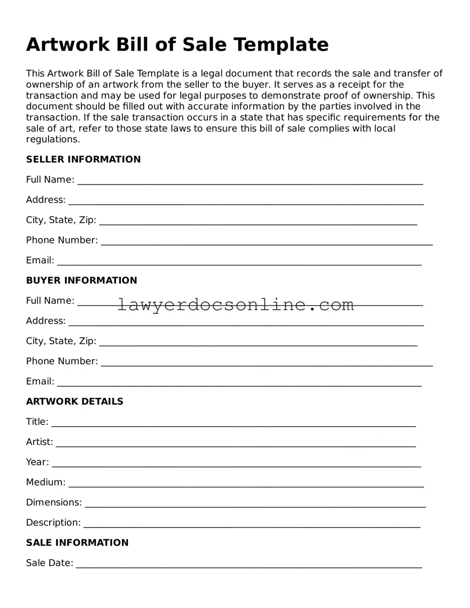 Free Artwork Bill of Sale Document