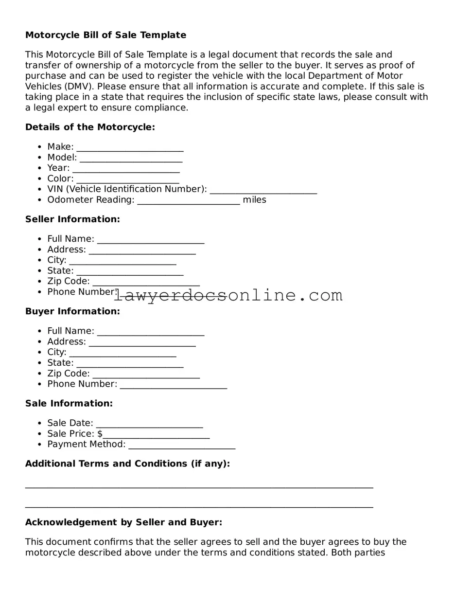 Free Motorcycle Bill of Sale Document
