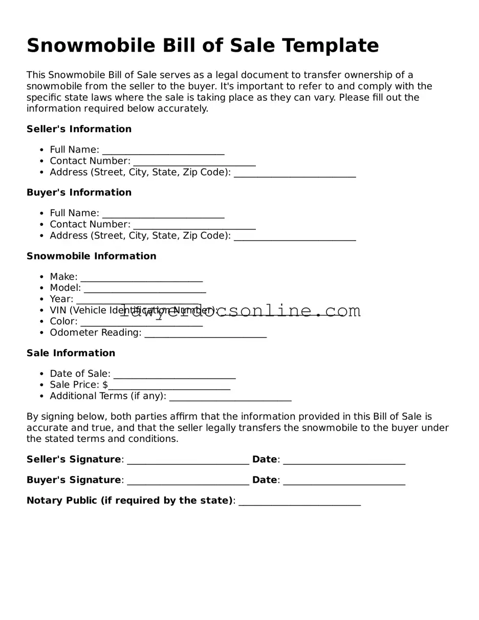 Free Snowmobile Bill of Sale Document