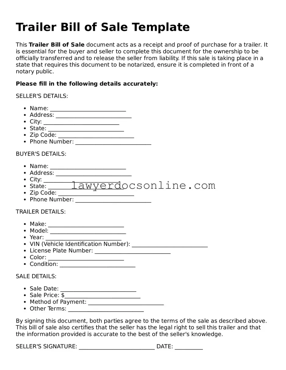Free Trailer Bill of Sale Document