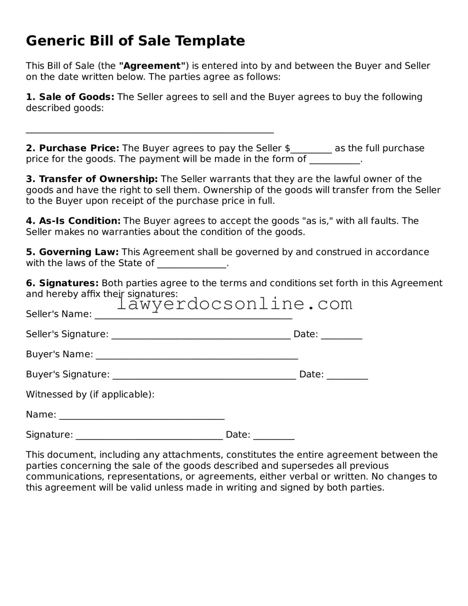 Free Bill of Sale Document