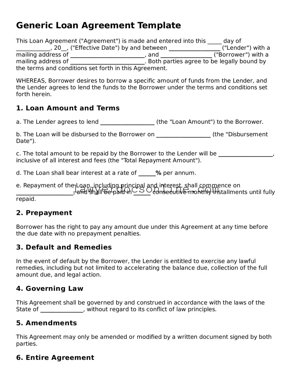 Free Loan Agreement Document