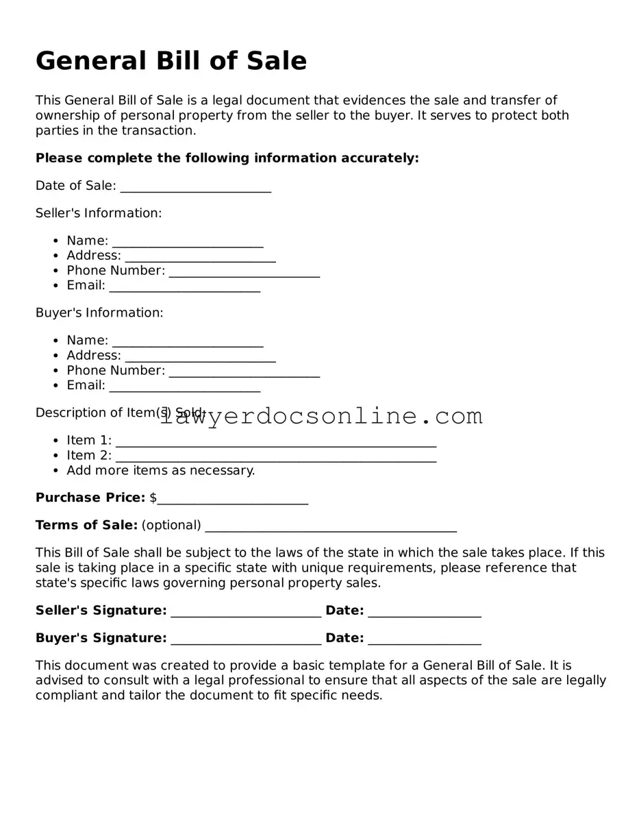 Free General Bill of Sale Document
