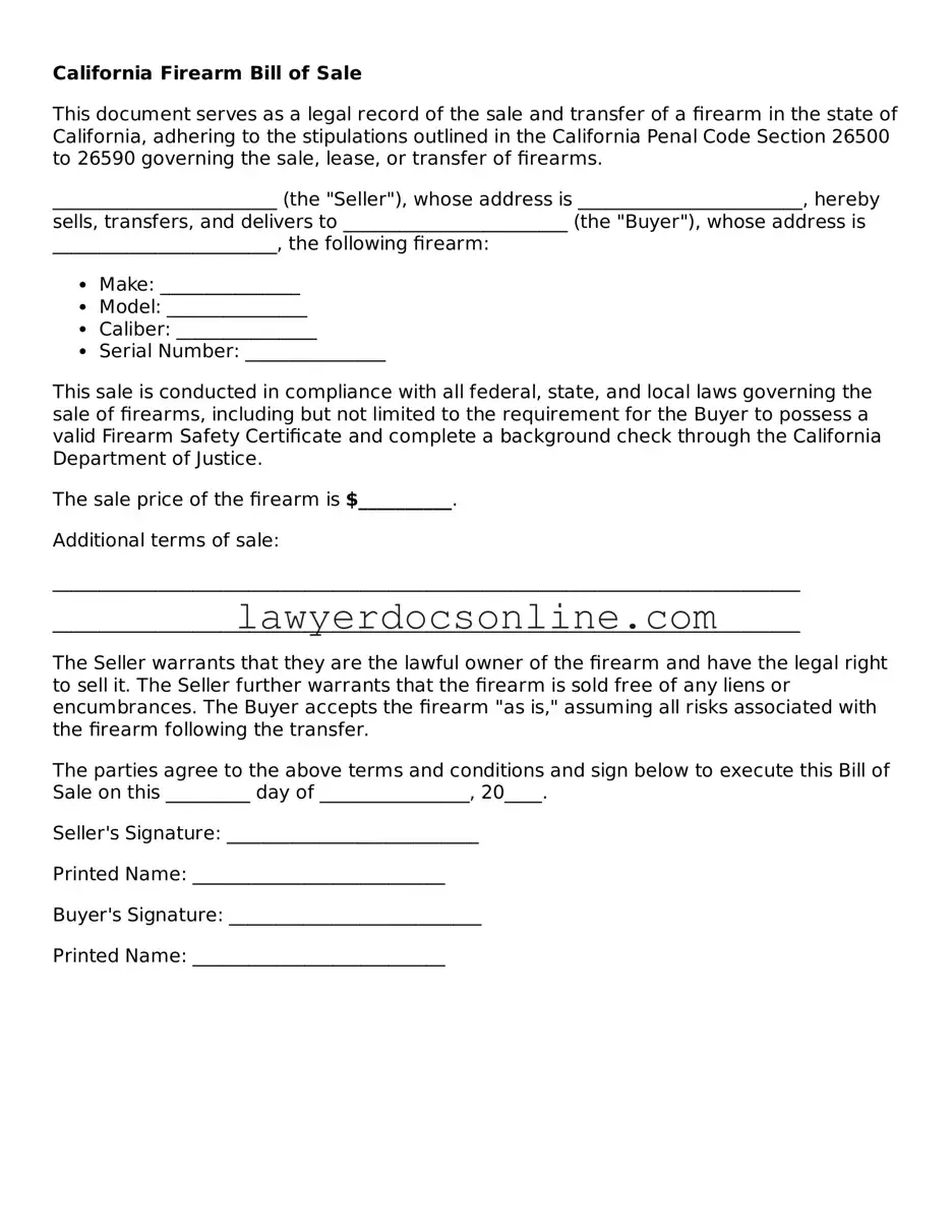 Legal  Firearm Bill of Sale Form for California
