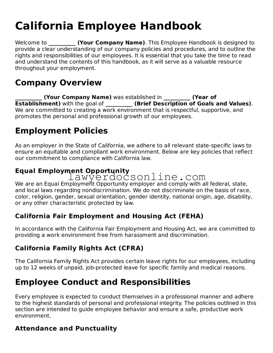 Legal  Employee Handbook Form for California