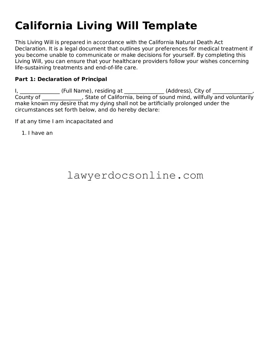 Legal  Living Will Form for California