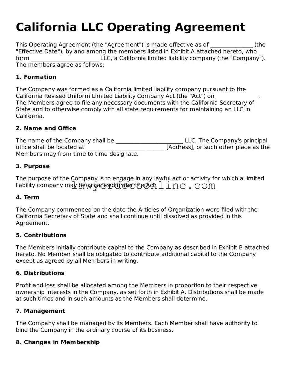 Legal  Operating Agreement Form for California