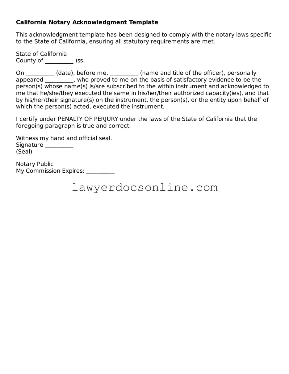 Legal  Notary Acknowledgement Form for California