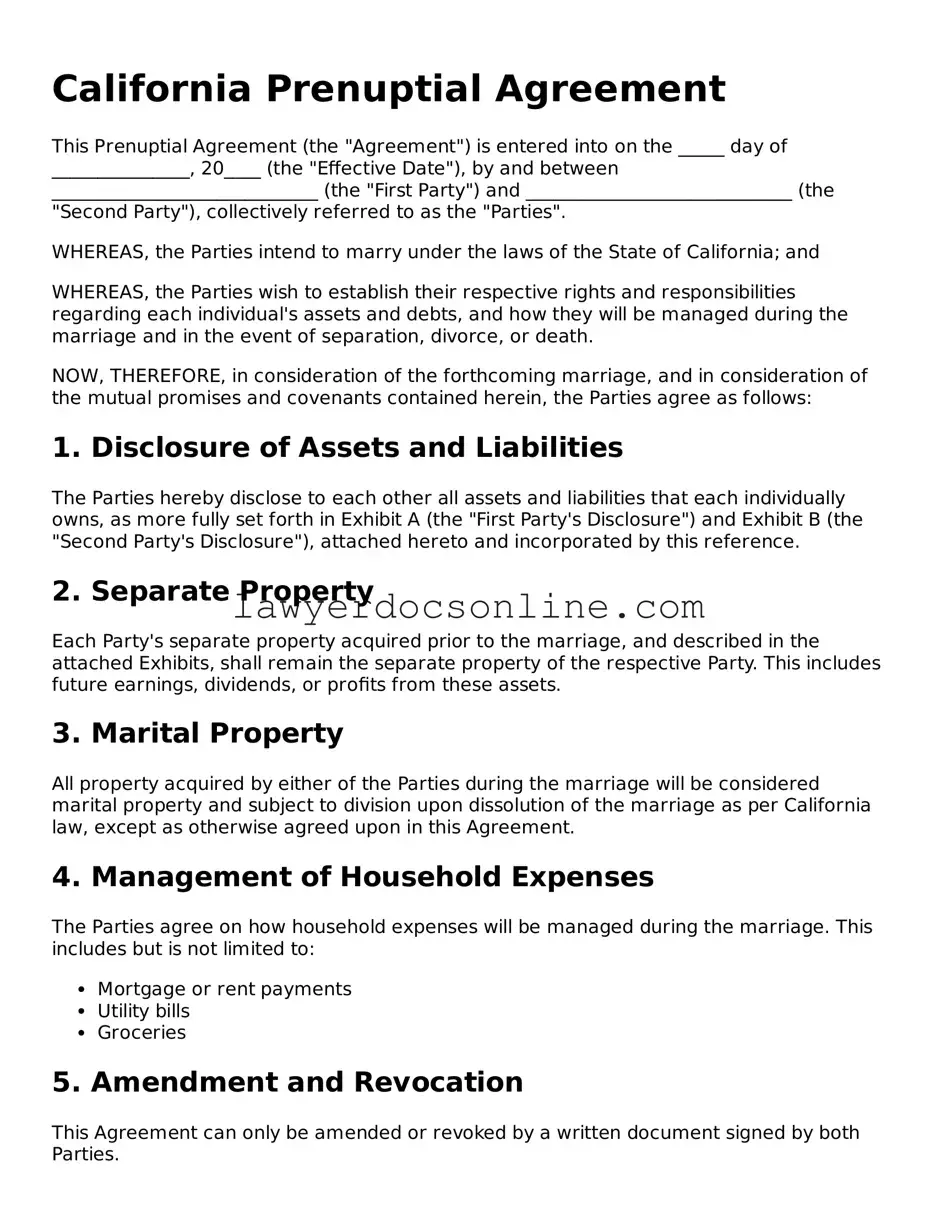 Legal  Prenuptial Agreement Form for California