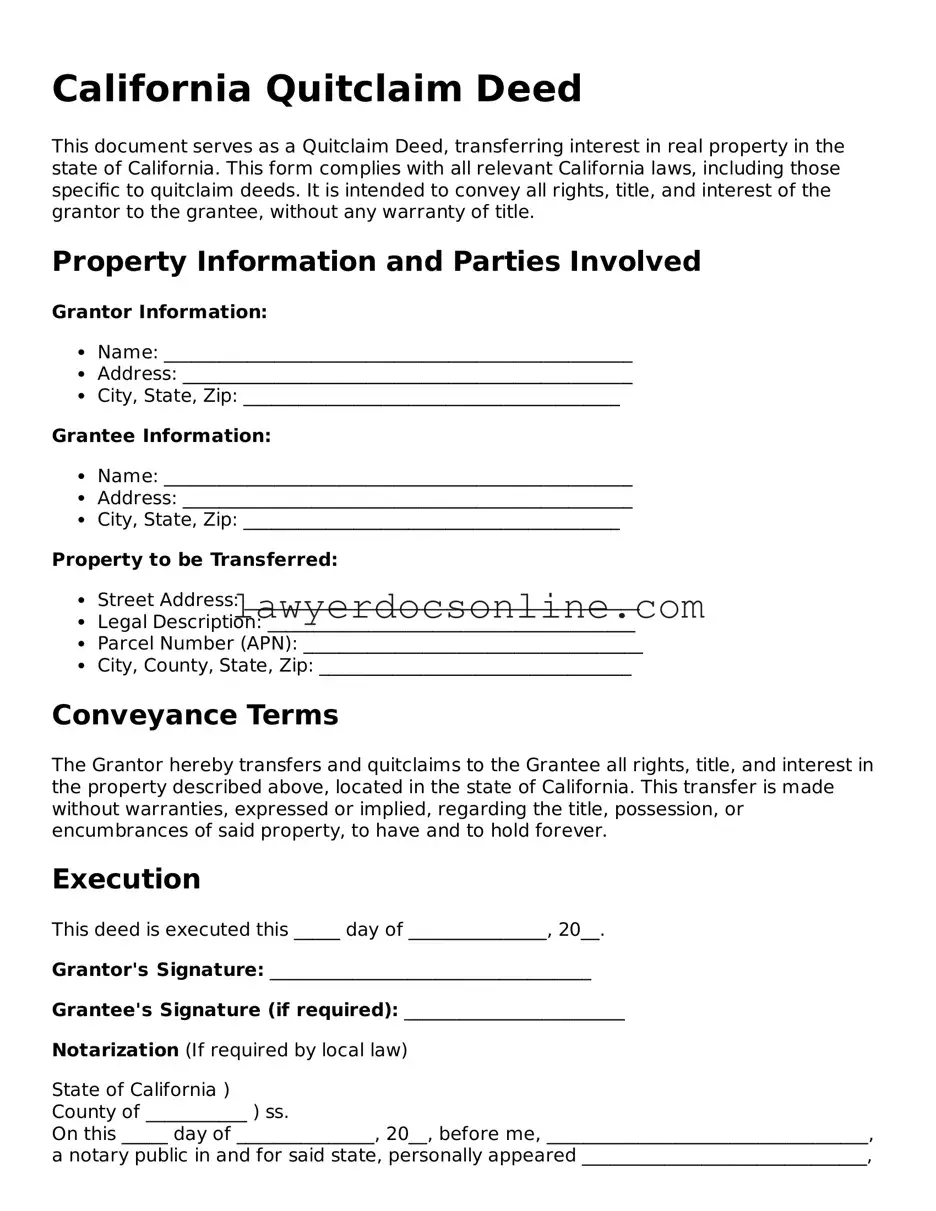 Legal  Quitclaim Deed Form for California