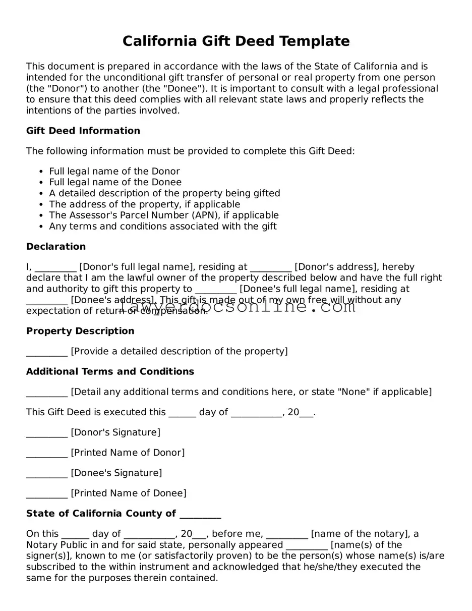 Legal  Gift Deed Form for California