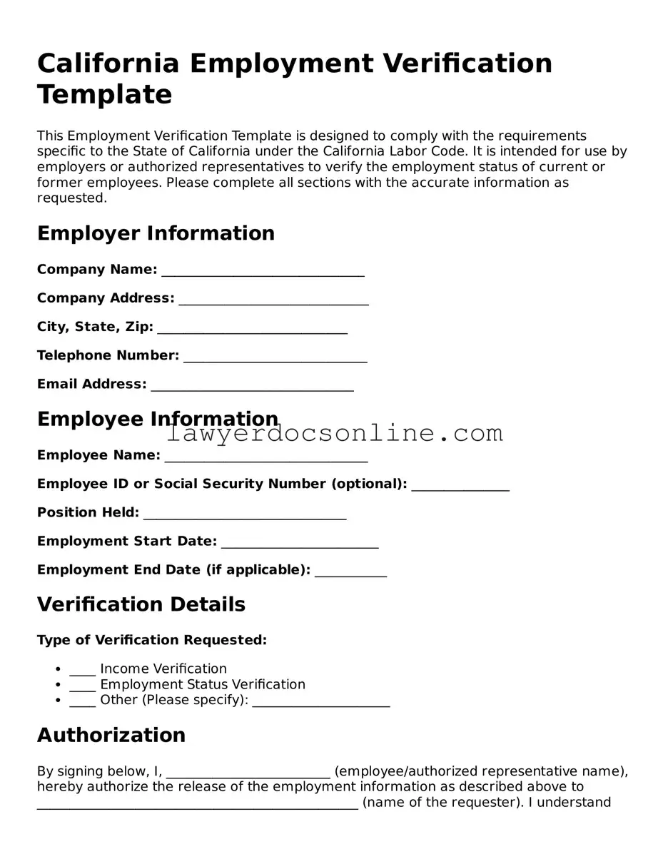 Legal  Employment Verification Form for California