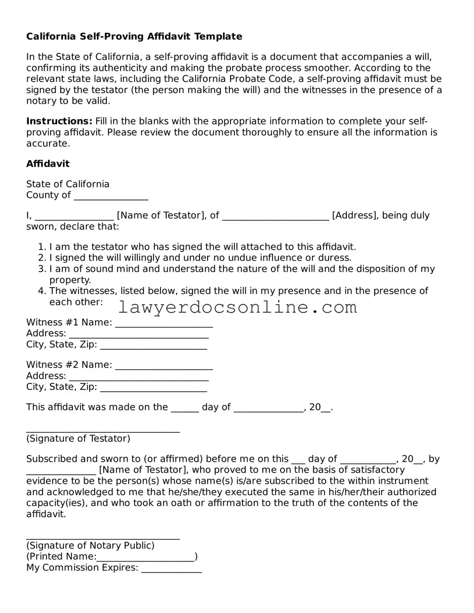 Legal  Self-Proving Affidavit Form for California