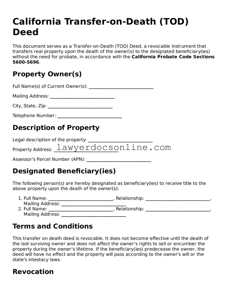 Legal  Transfer-on-Death Deed Form for California