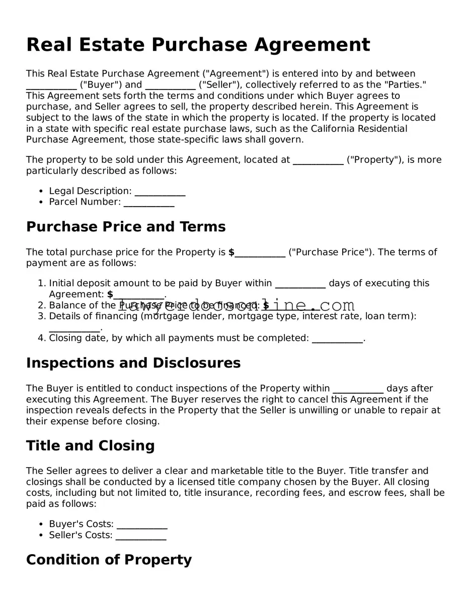 Free Real Estate Purchase Agreement Document