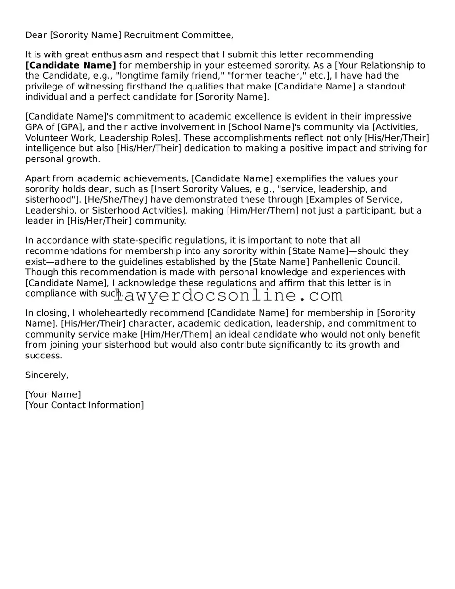 Free Sorority Recommendation Letter Document