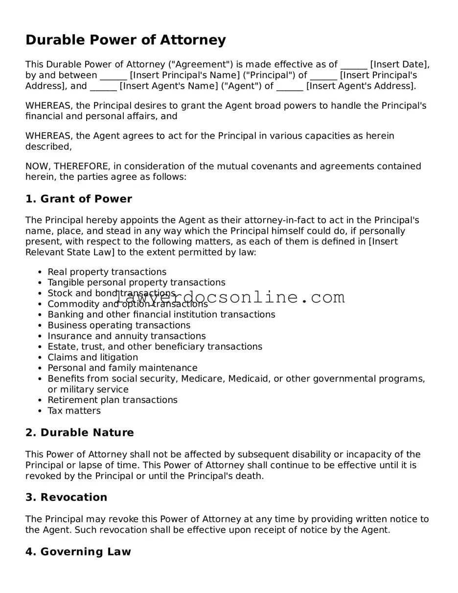 Free Durable Power of Attorney Document