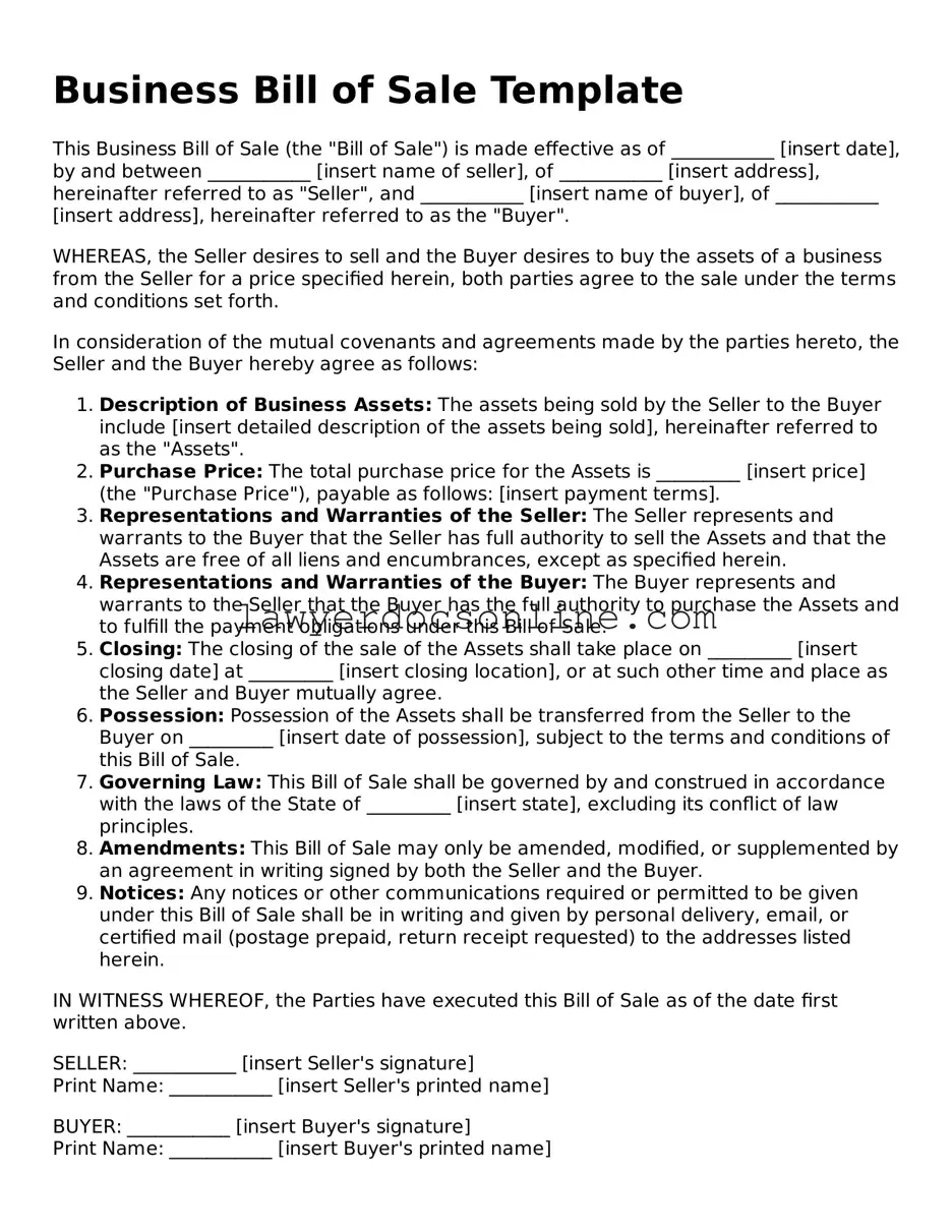 Free Business Bill of Sale Document