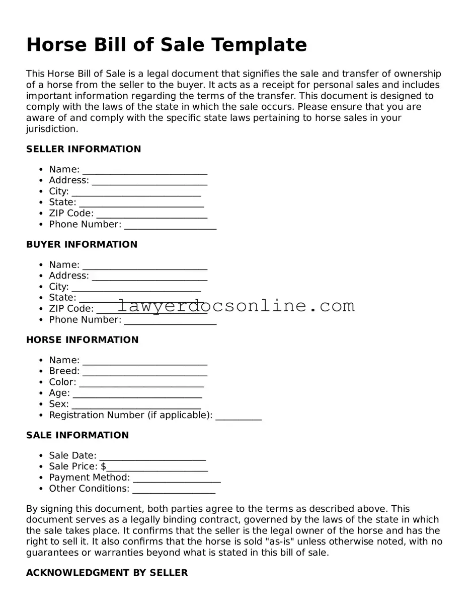Free Horse Bill of Sale Document
