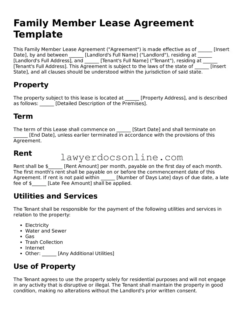 Free Family Member Lease Agreement Document
