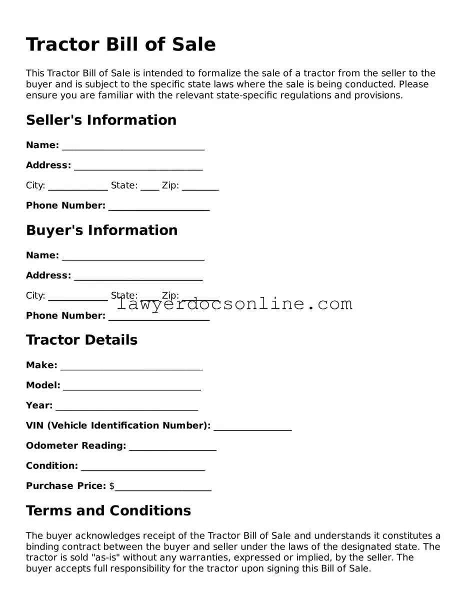 Free Tractor Bill of Sale Document