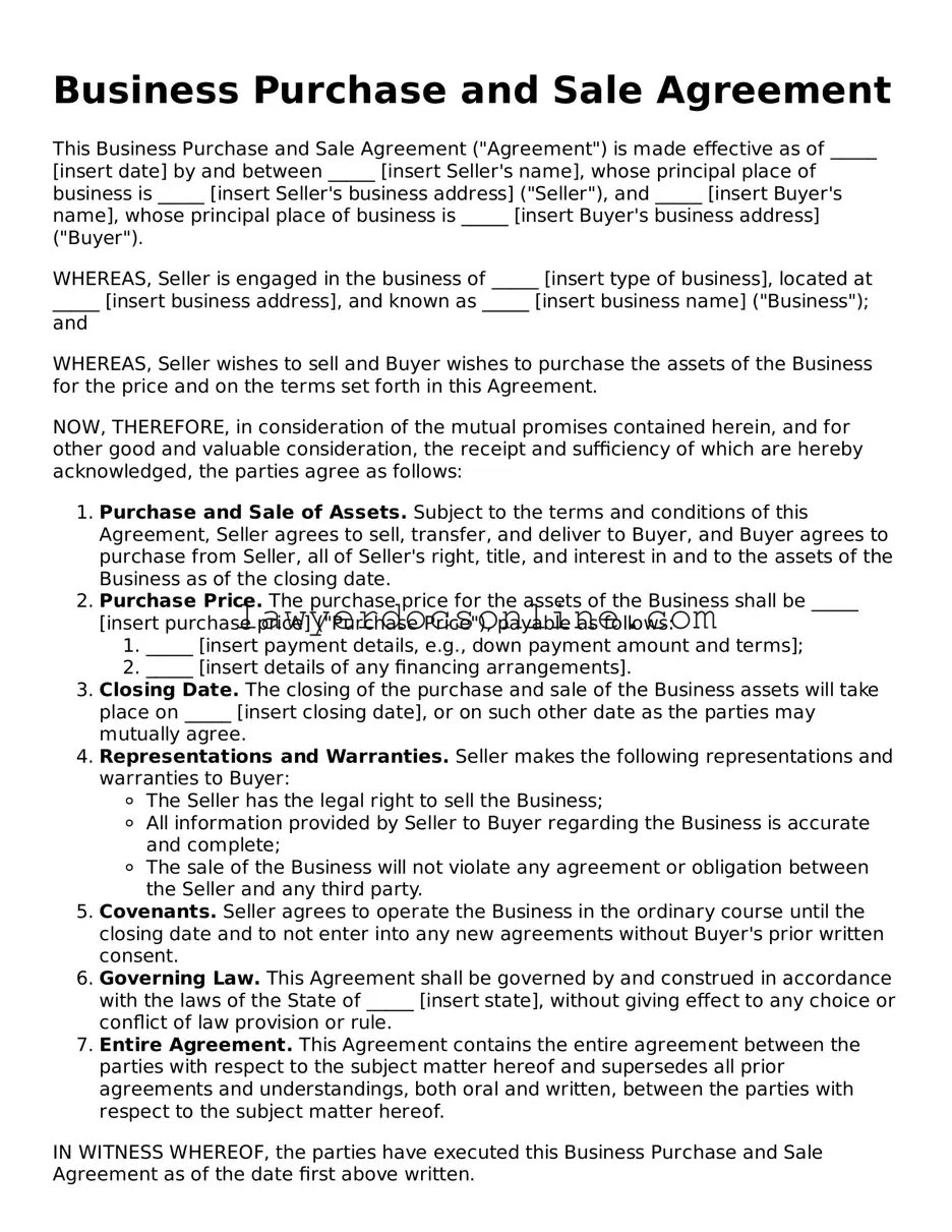 Free Business Purchase and Sale Agreement Document