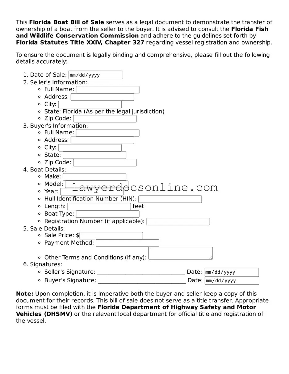 Legal  Boat Bill of Sale Form for Florida