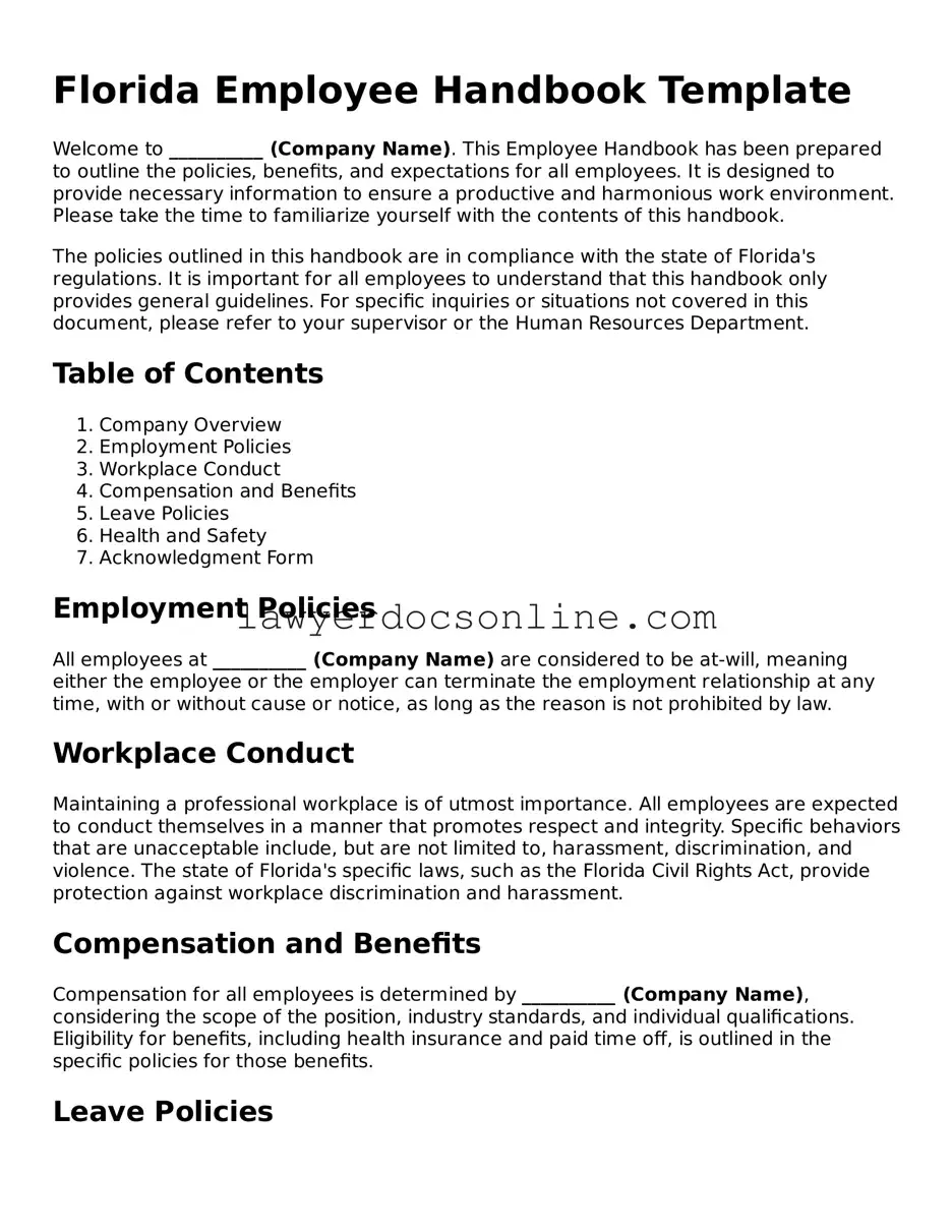 Legal  Employee Handbook Form for Florida