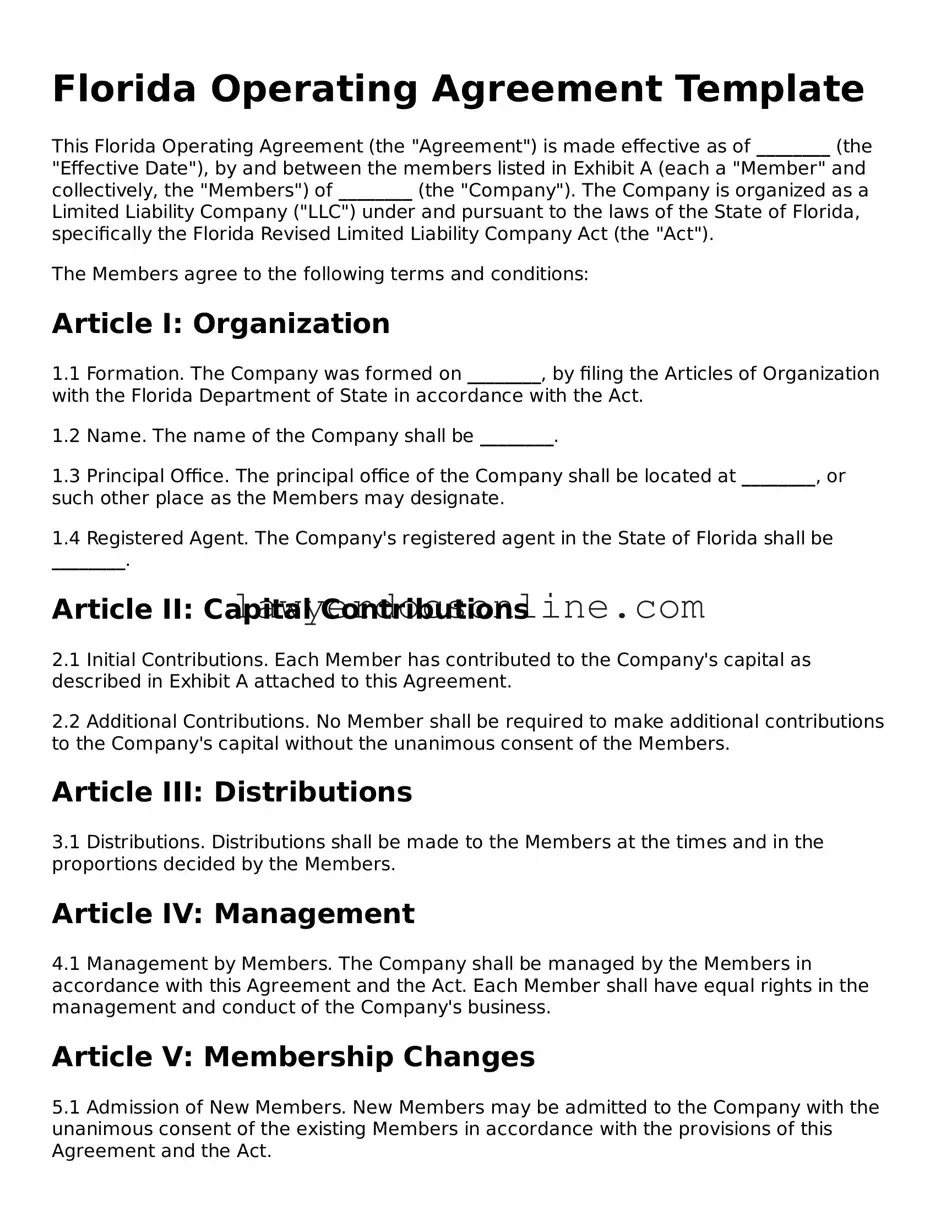 Legal  Operating Agreement Form for Florida
