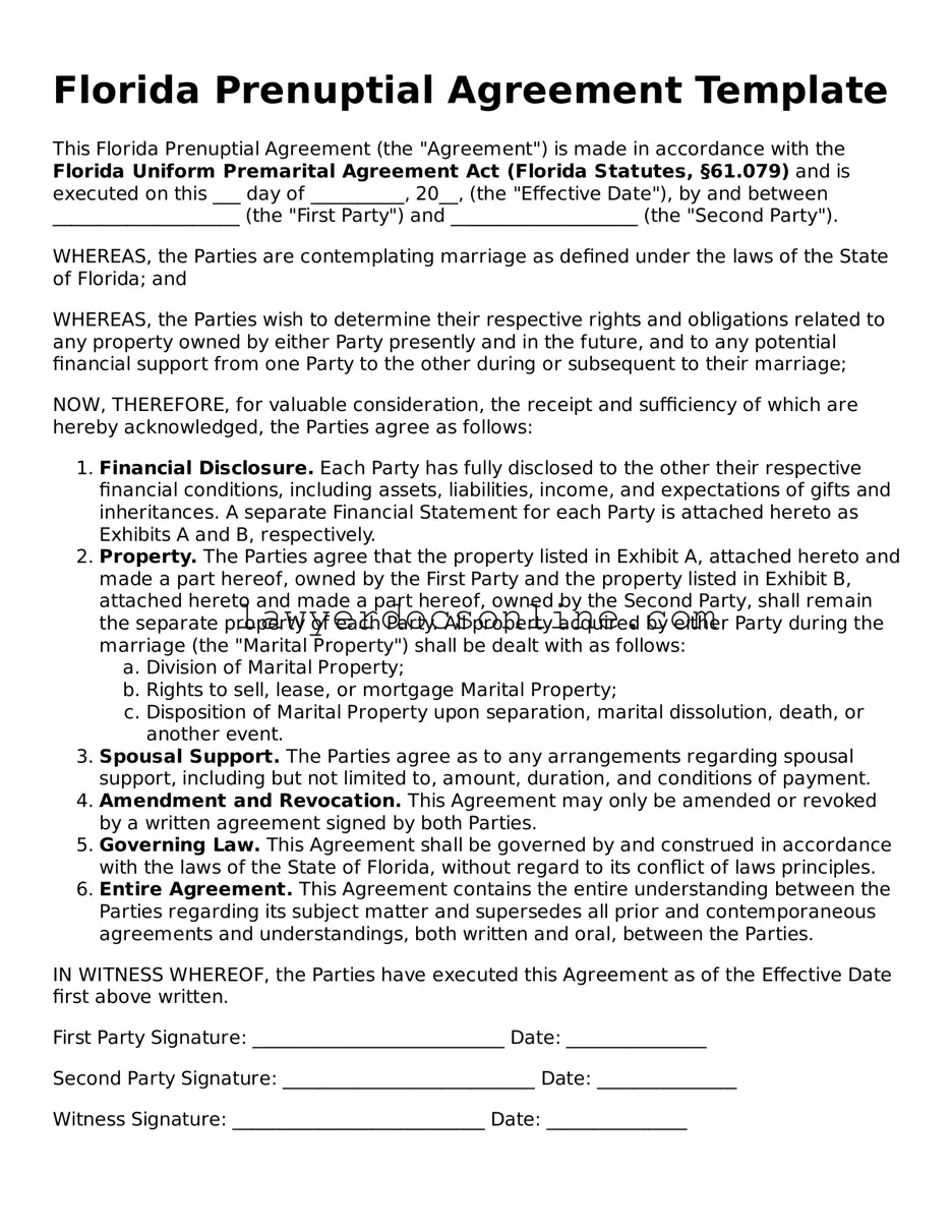 Legal  Prenuptial Agreement Form for Florida