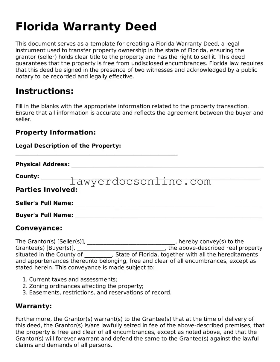 Legal  Deed Form for Florida