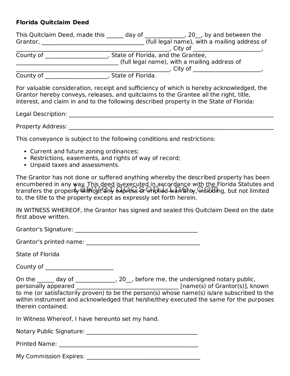 Legal  Quitclaim Deed Form for Florida