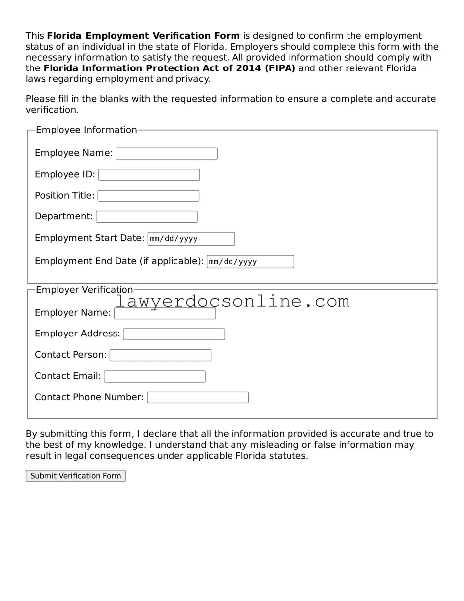Legal  Employment Verification Form for Florida