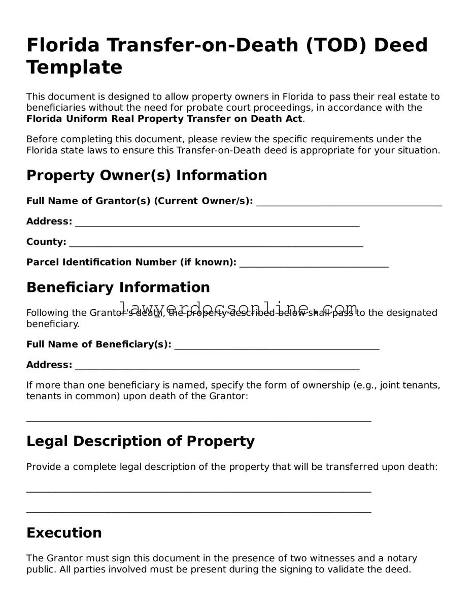 Legal  Transfer-on-Death Deed Form for Florida