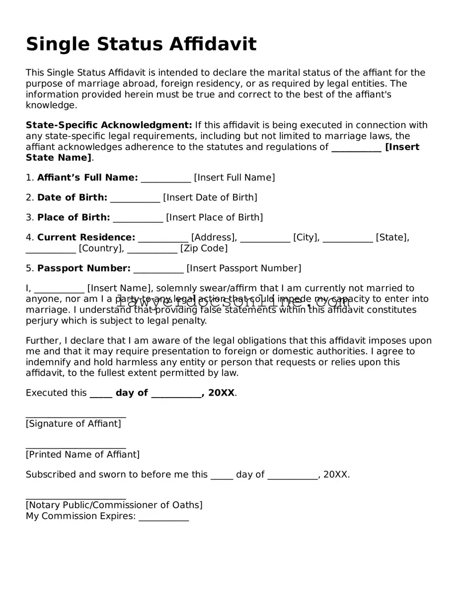 Free Single Status Affidavit Document
