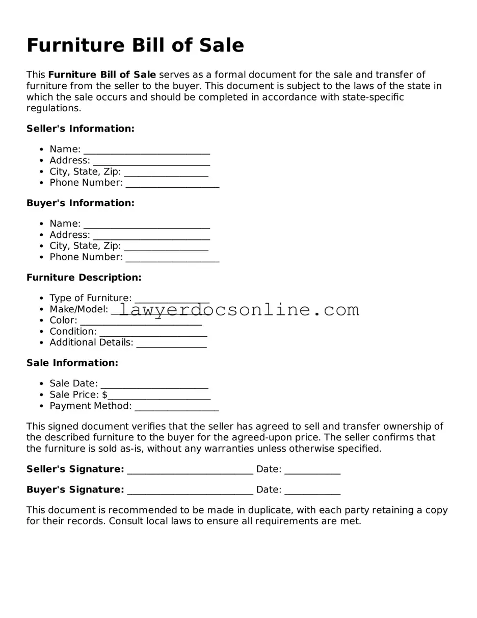 Free Furniture Bill of Sale Document