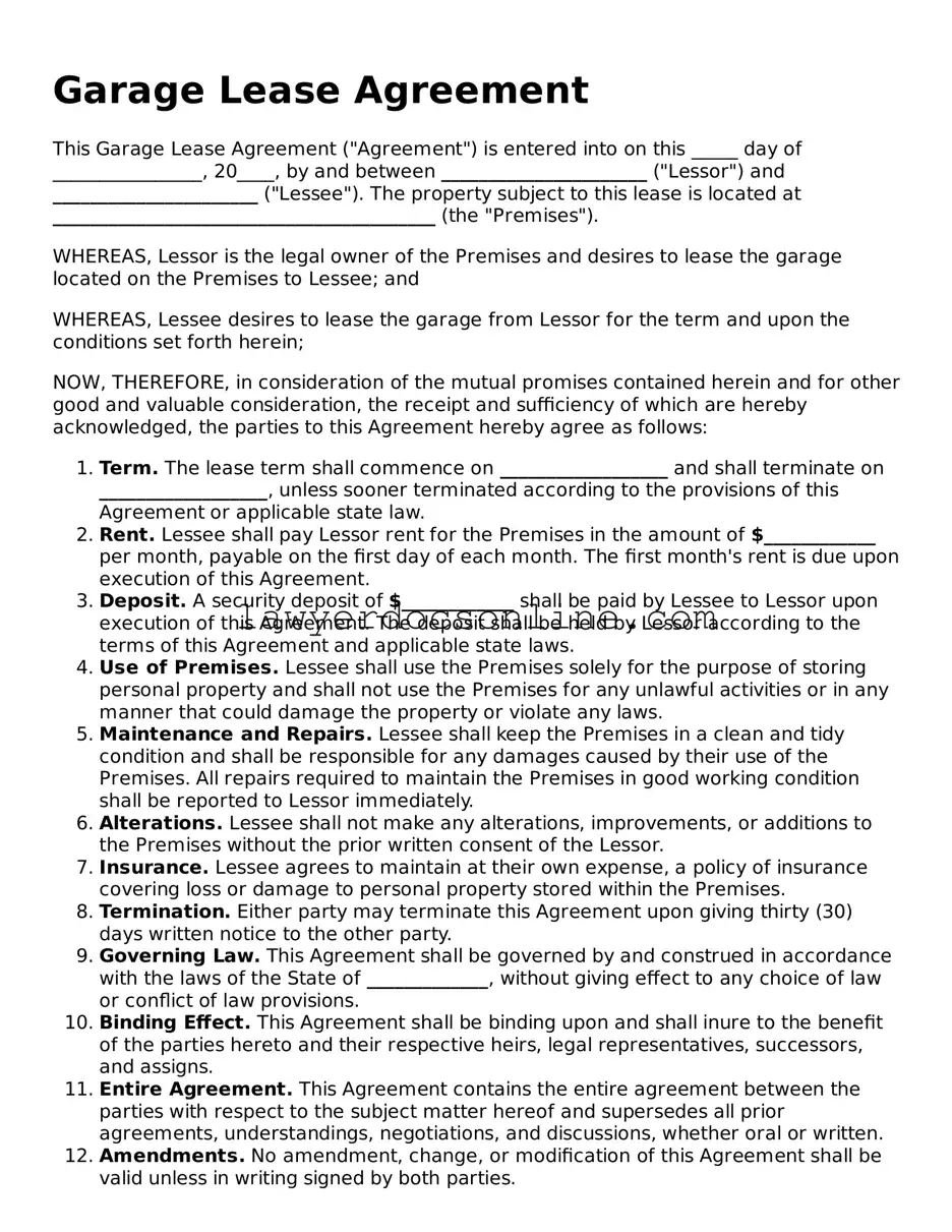 Free Garage Lease Agreement Document