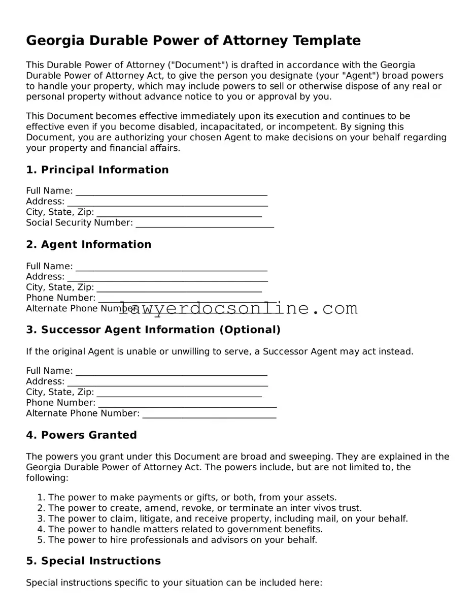 Legal  Durable Power of Attorney Form for Georgia