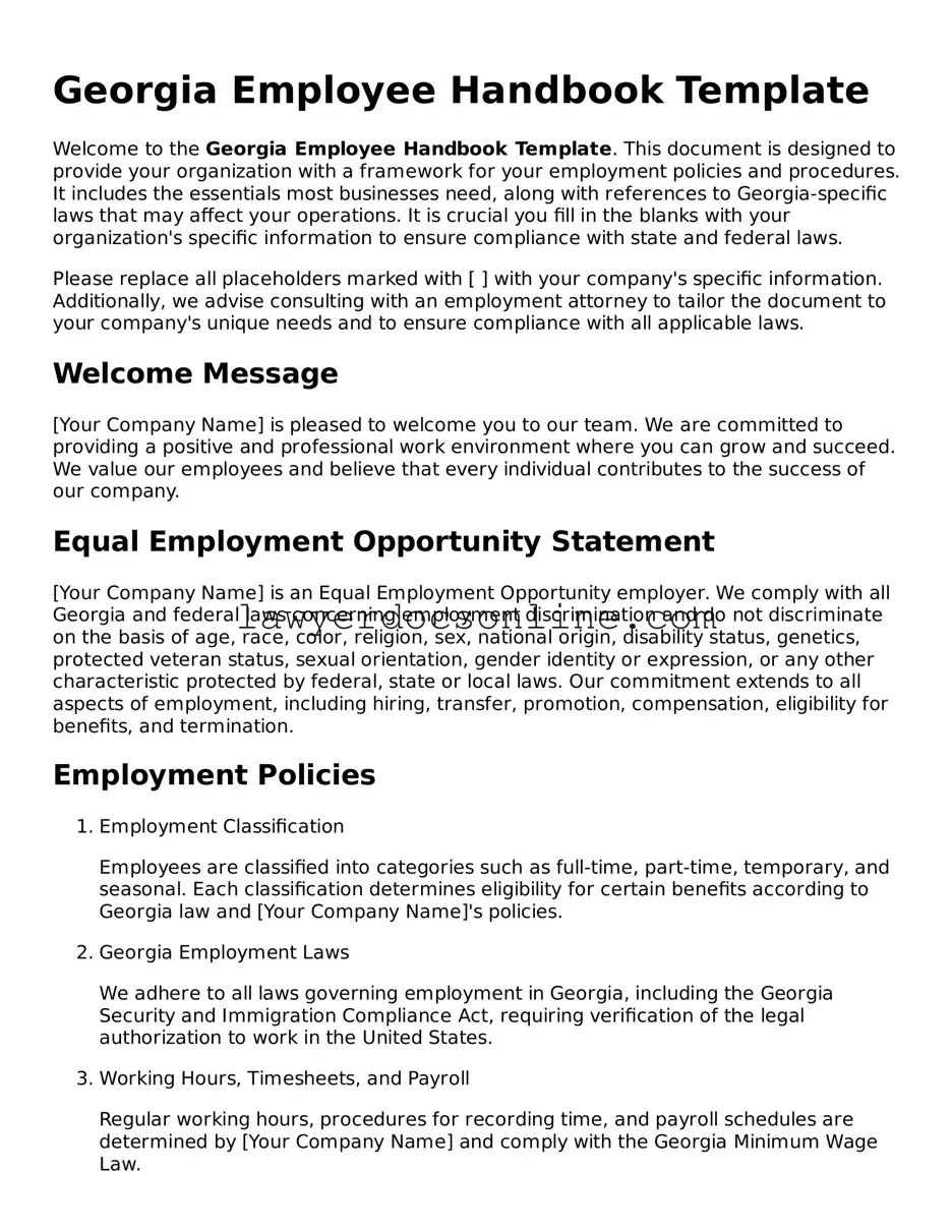 Legal  Employee Handbook Form for Georgia