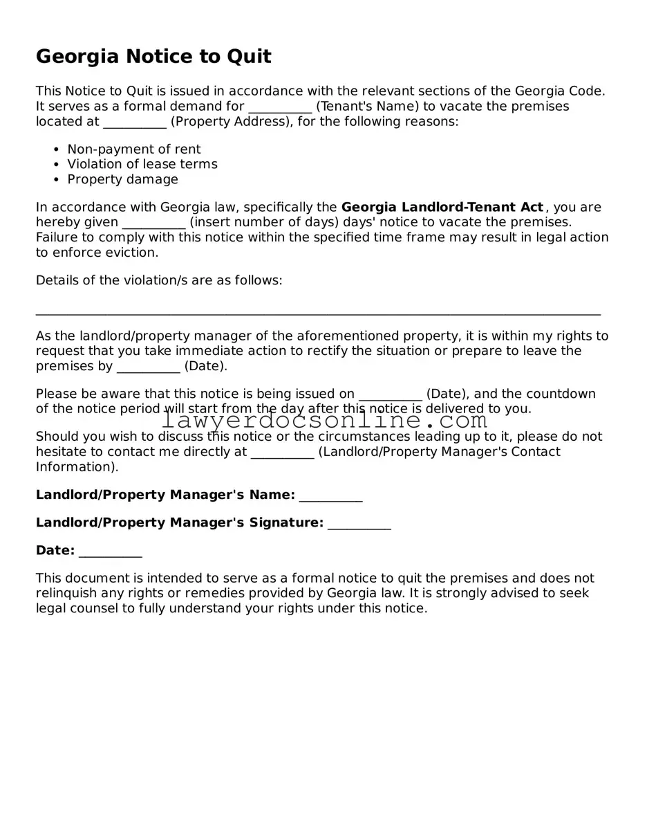Legal  Notice to Quit Form for Georgia