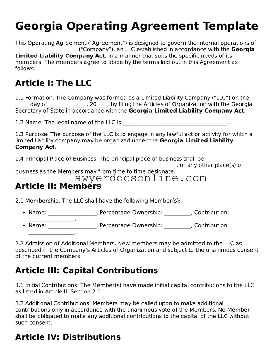 Legal  Operating Agreement Form for Georgia