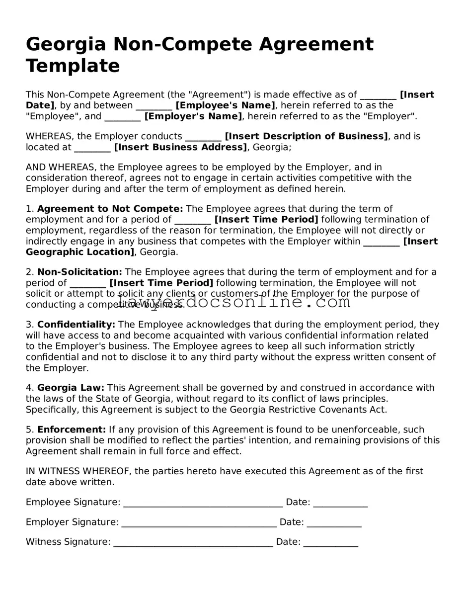 Legal  Non-compete Agreement Form for Georgia