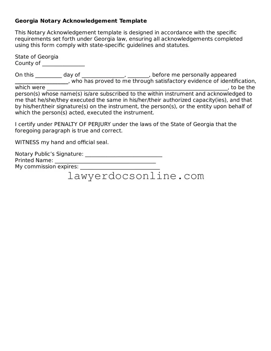 Legal  Notary Acknowledgement Form for Georgia