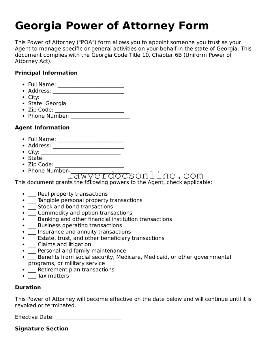 Legal  Power of Attorney Form for Georgia