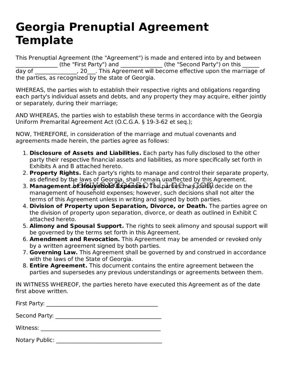 Legal  Prenuptial Agreement Form for Georgia