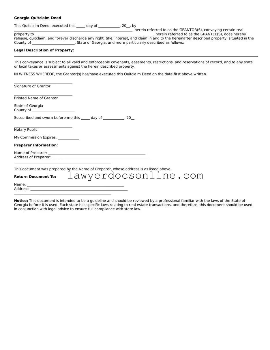 Legal  Quitclaim Deed Form for Georgia