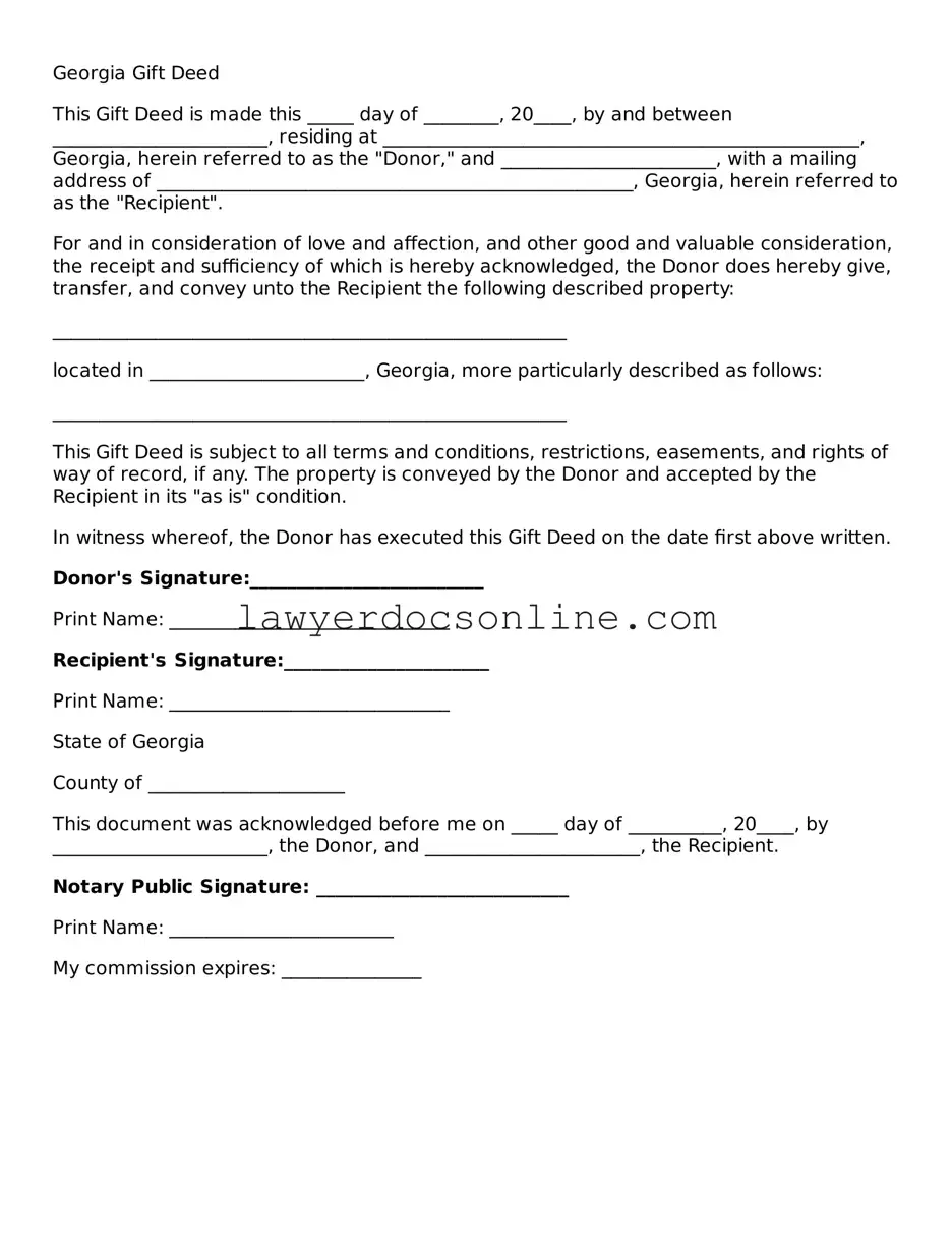 Legal  Gift Deed Form for Georgia